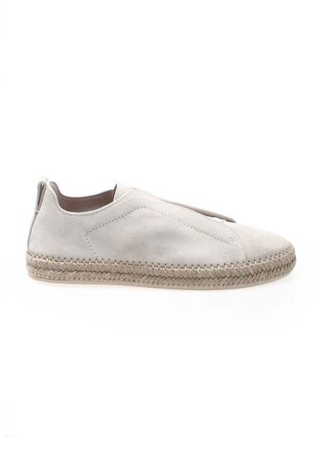 Shop ZEGNA  Shoes: Zegna triple stitch espadrilles shoes in linen blend.
Crossed elastics.
Foliage colored lining.
Jute rope stitching on the midsole.
Rubber sole.
Removable Sanitized® insole.
With fabric bag.
Composition: Linen; Rayon; Bovine skin; Cotton.
Made in Italy.. LHCSR S5970Z -PMW